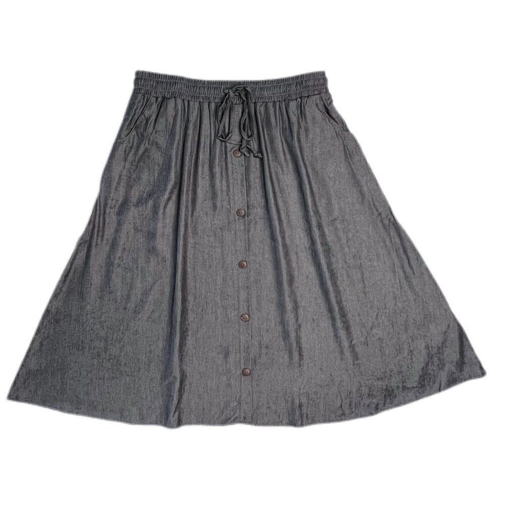 NEW LuLaRoe Denim Chambray Gray A Line‎ Skirt Marsha Drawstring Elastic Button